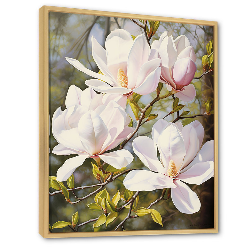Blanc et rose magnolia tranquillité - impression, Cadre naturel flottant, H 40 po x l 30 po x P 1,5 po