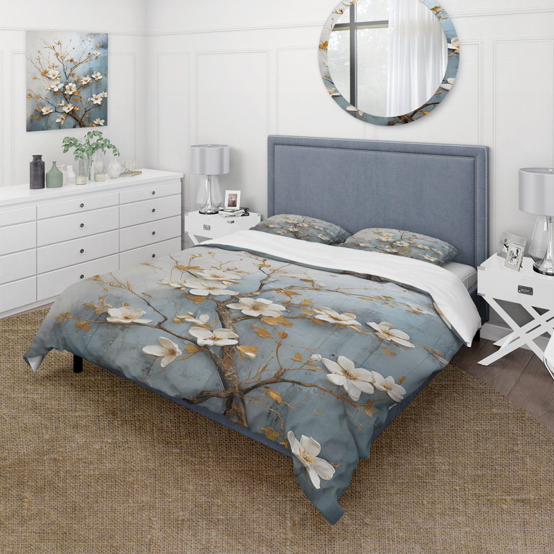 Ensemble de housse de couette floral Peacewoodness, Housse de couette simple et deux taies décorative