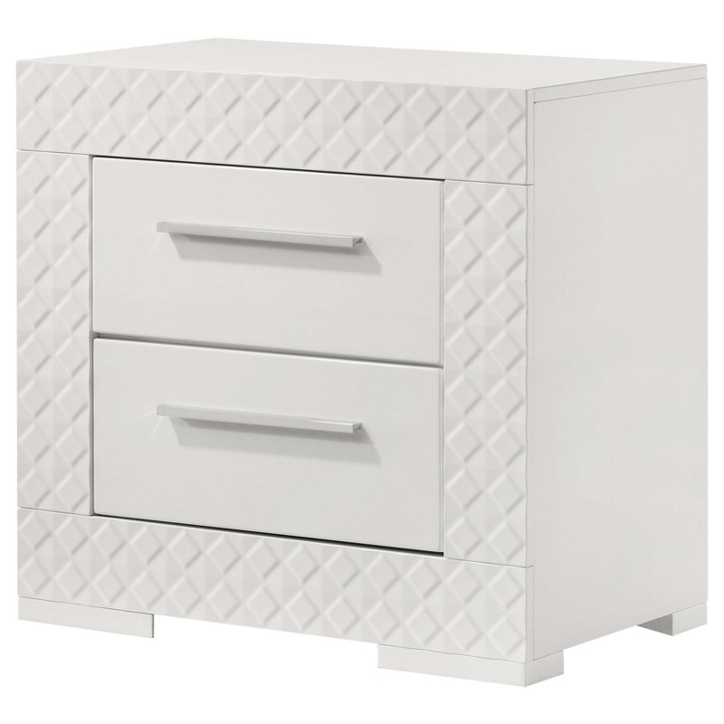 Table de chevet 2 tiroirs Pierce, Blanc brillant