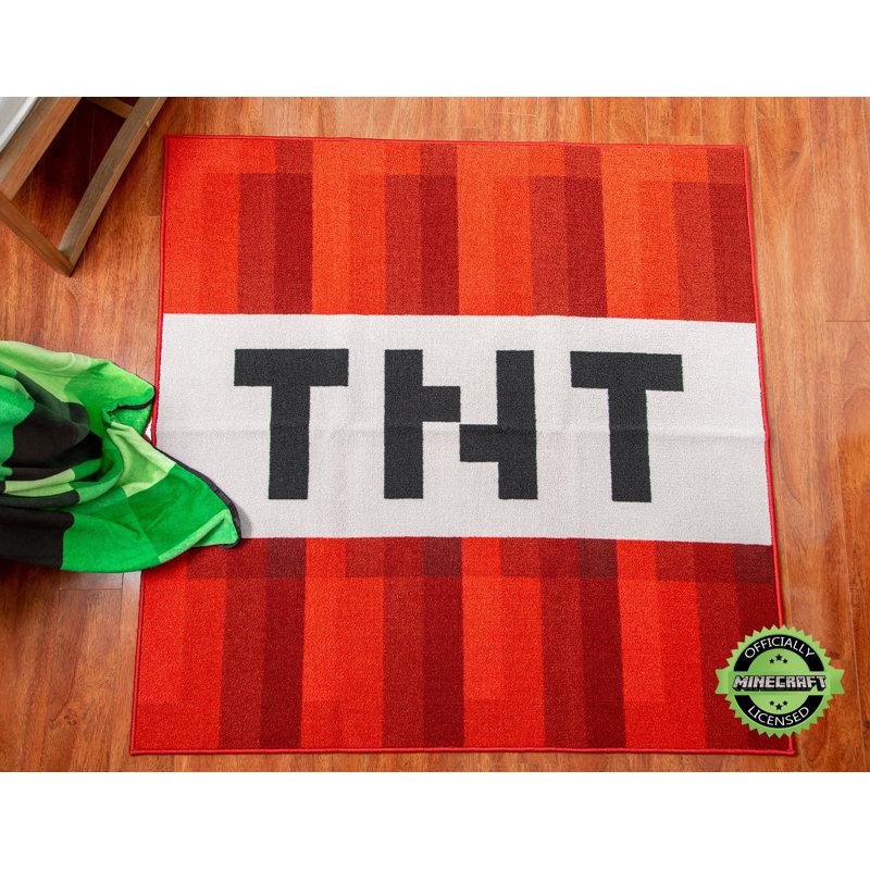 Minecraft Tnt Block Area Rug | Tnt Block Minecraft Rug | 39-inch Square Area Rug, Square 4'4" x 4'4"