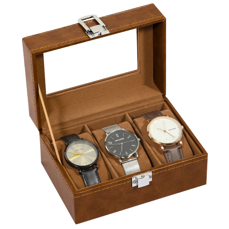 Boîte à montre à 3 emplacements, Brun