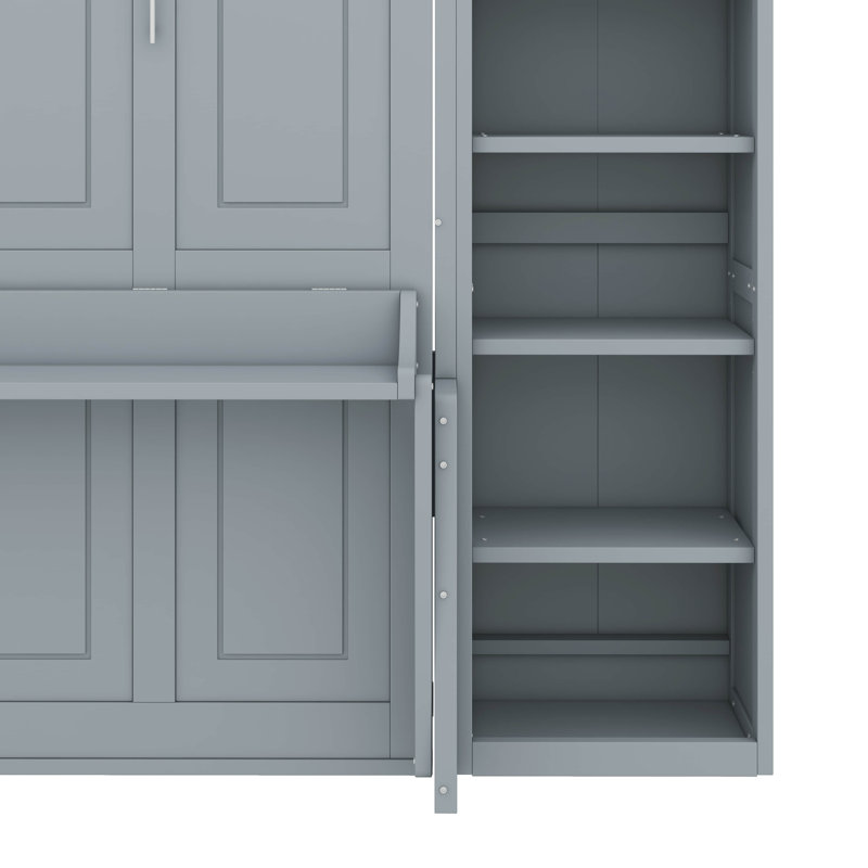 Lit escamotable avec bureau intégré et bibliothèque intégrée, gris, Double