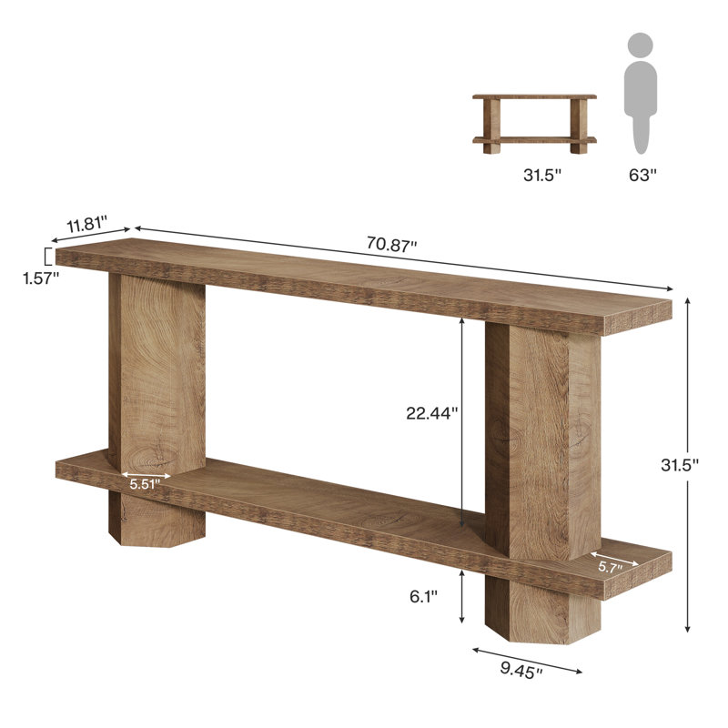 71" Extra Long Console Table With Storage Shelf, Farmhouse Entryway Table Behind Couch Sofa Table, Brown