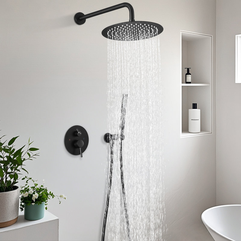 Ensemble de douche à pluie HGN 12 po avec douchette murale et bec de baignoire, Noir mat