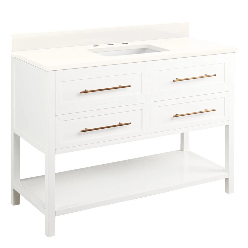Ensemble de meuble-lavabo simple 48 po avec lavabo encastré rectangulaire Robertson, Quartz blanc arctique, Blanc, 8 po