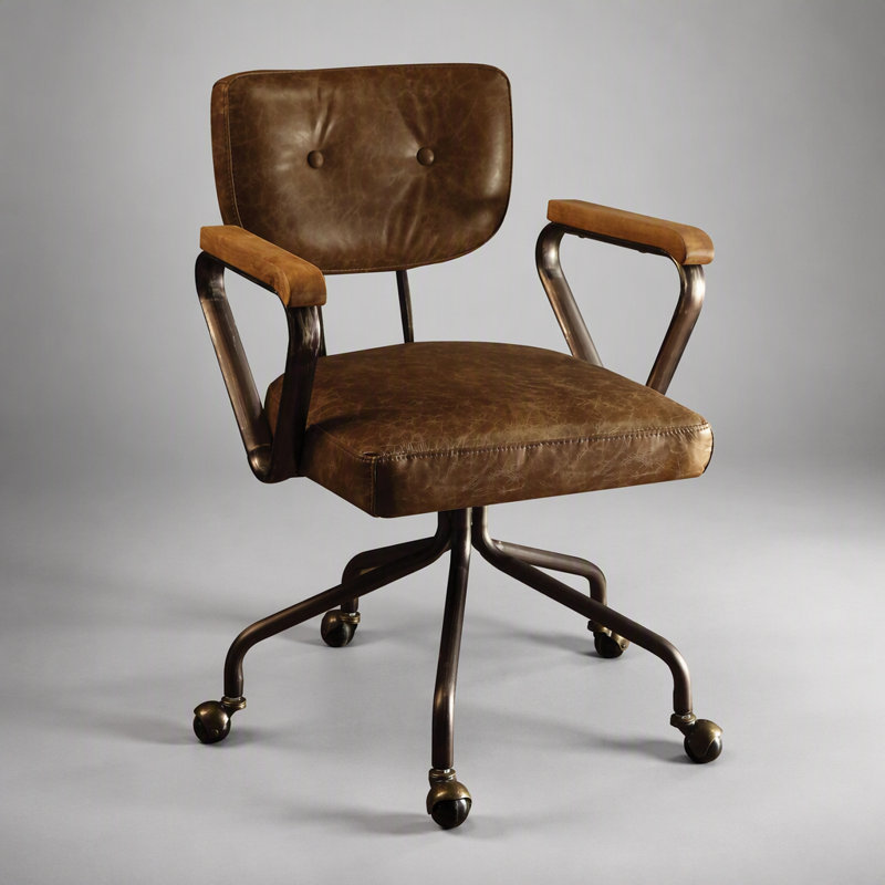Fauteuil de bureau Hallie Vintage Whiskey en cuir pleine fleur avec hauteur et inclinaison réglables pour un confort d'assise optimal