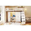 Lit mezzanine double avec escalier de rangement, coiffeuse intégrée avec miroir et tiroir, garde-robe et armoires, ports et lumières de chargement USB-880861028