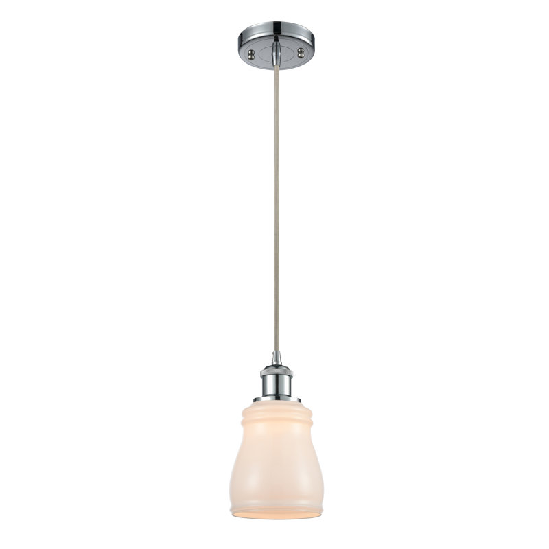 Luminaire suspendu en forme de cloche à 1 lumière Mauk, Blanc, Ampoule non incluse, Chrome poli
