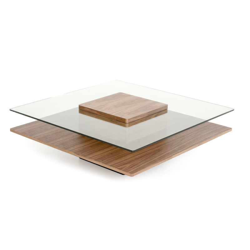 Artavis Glass Top Coffee Table, Walnut
