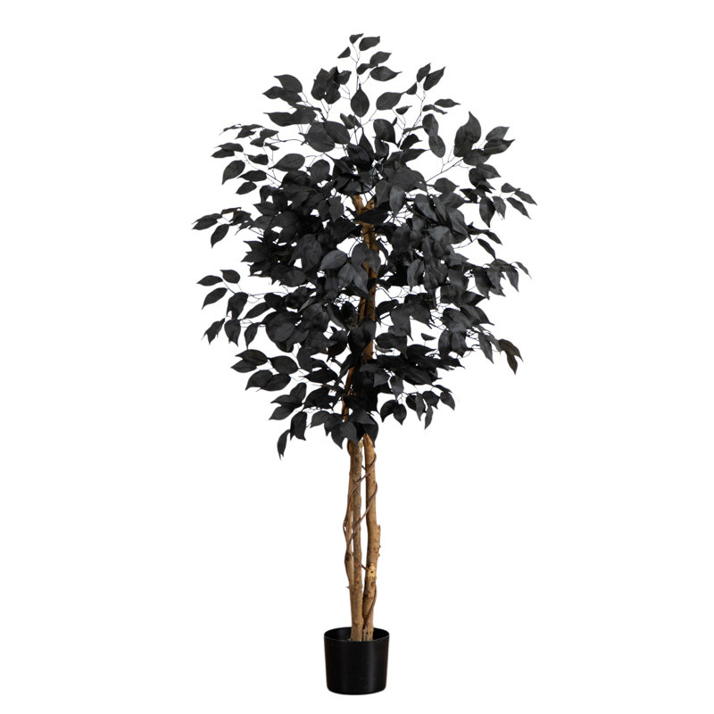 Ficus artificiel noir d'Halloween avec tronc naturel, 48" H x 28" W x 28" D