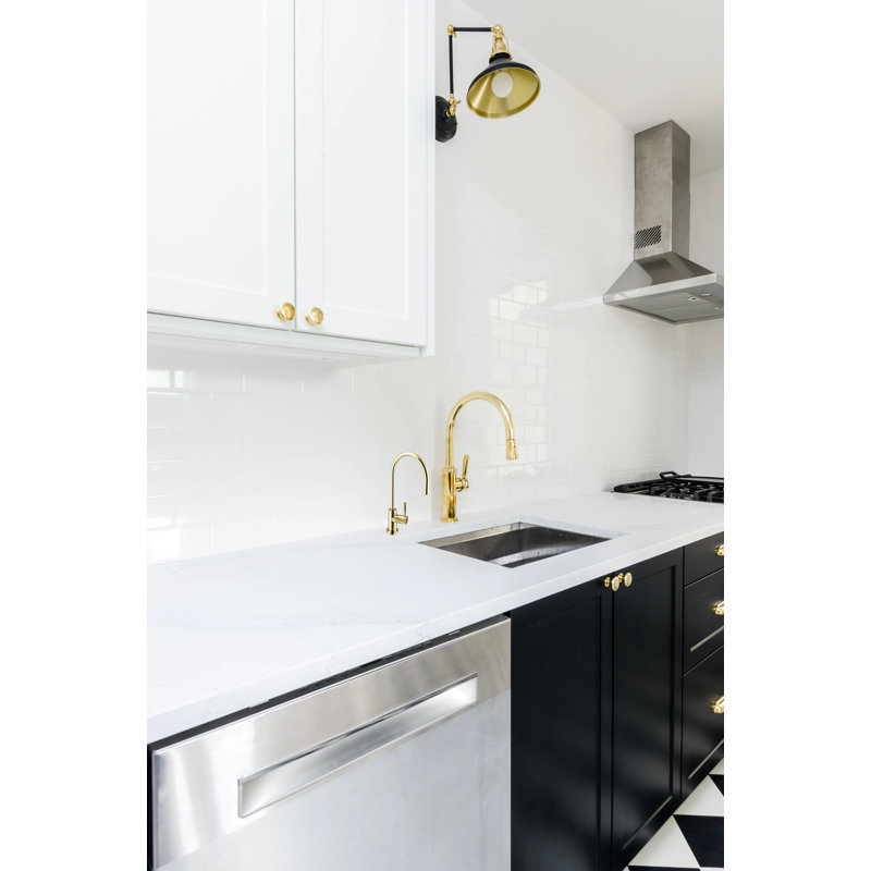 Westbrass Kitchen Faucet with Soap Dispenser, Polished Brass