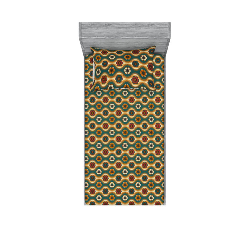 Drap-housse et taie décorative Ambesonne, Ensemble de draps pour lit simple avec 1 taie d'or