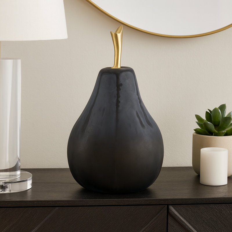 Osiris Modern Glass Pear Figurine Sculpture - Decorative Objects Or Statues For Home Decor And Living Room Decorations - Black