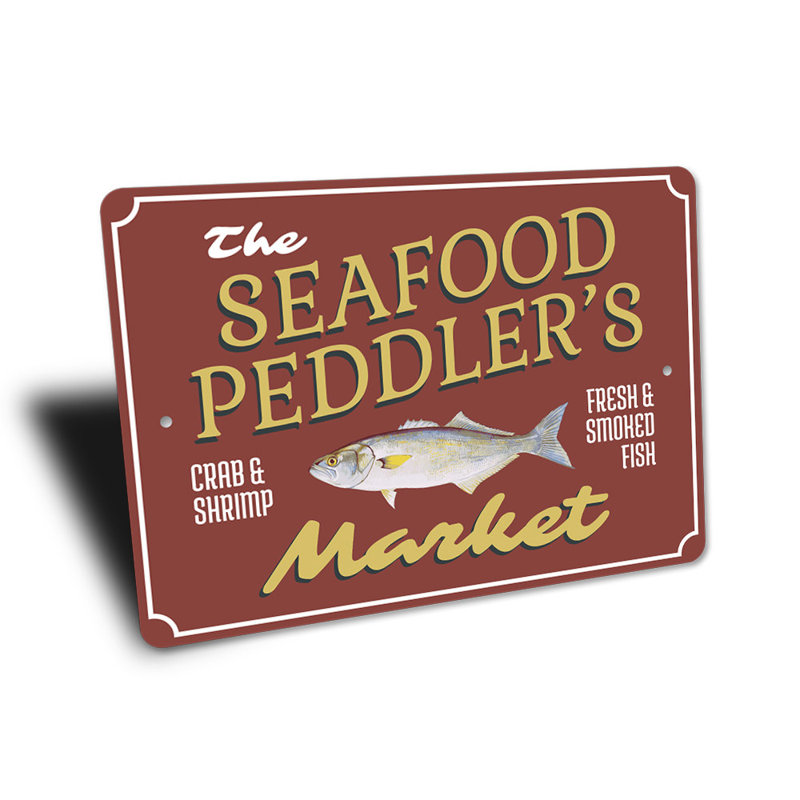 Panneau de nom de marché de fruits de mer, H 10 po x l 14 po x P 0,04 po