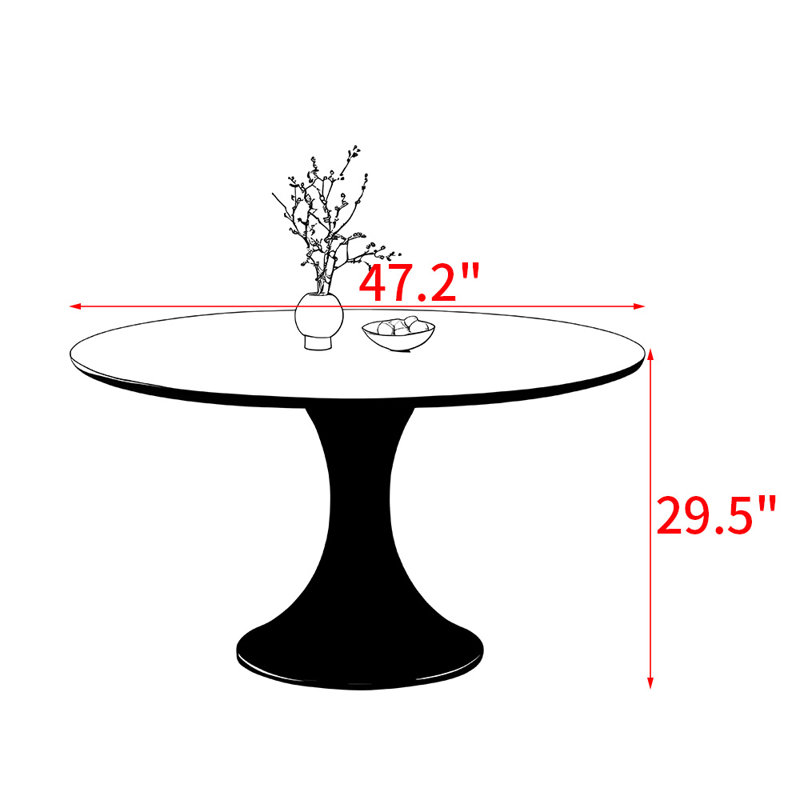 Table ronde rétro en bois massif de style américain, H 29,5 po x L 47,2 po x l 47,2 po
