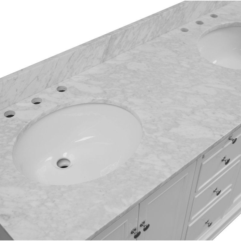 Ensemble de meuble-lavabo double 60 po Ferdinand, Blanc, Marbre de Carrare