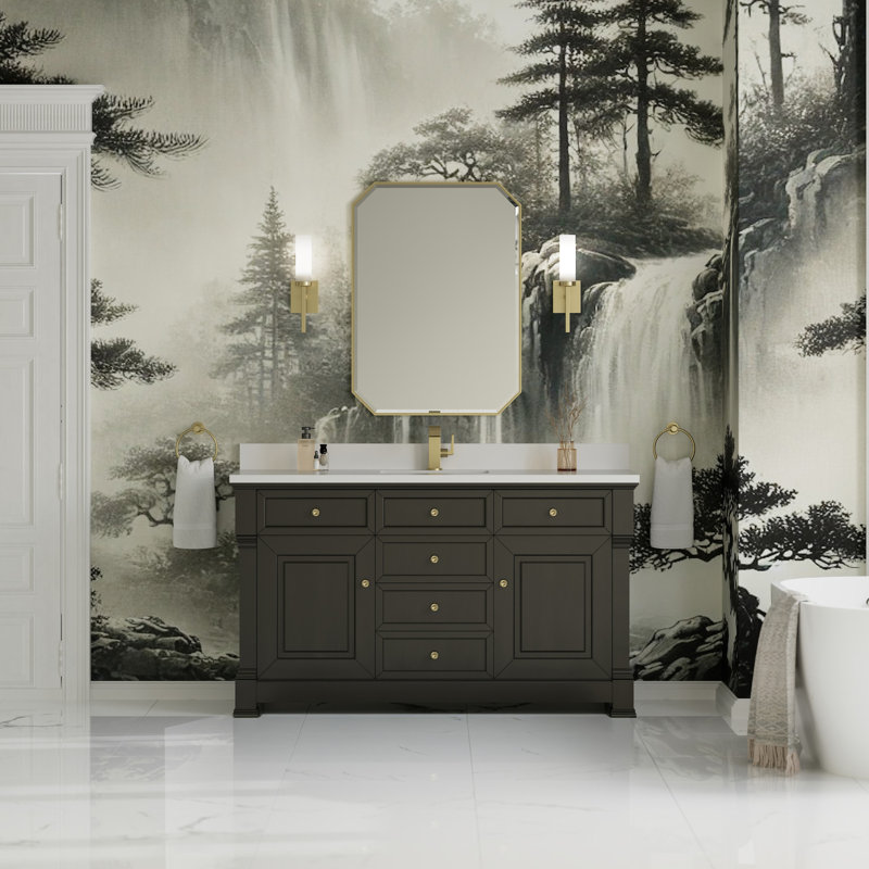 Brookfield Single Vanity, White Zeus, Single Hole, Black Onyx
