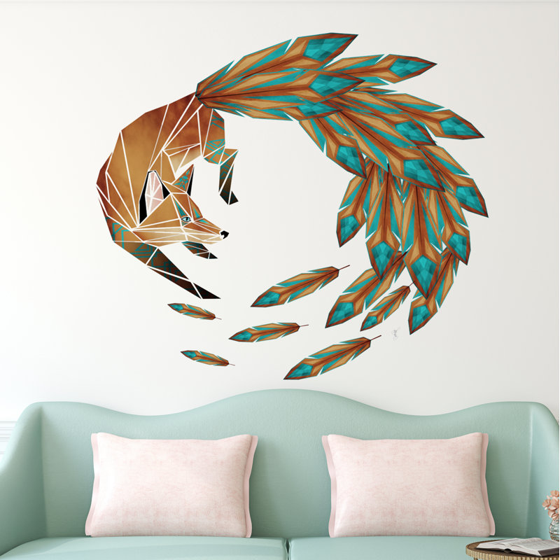 Décalcomanie murale renard polygonal, H 33 po x l 33 po
