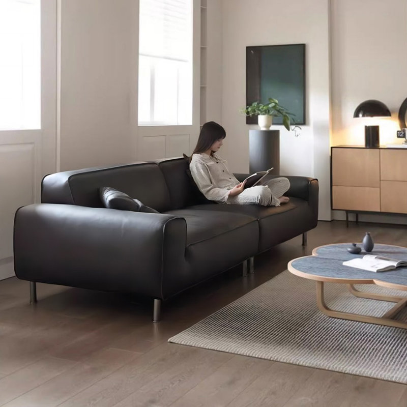 Canapé modulaire noir en cuir véritable, H 31,50 po x l 94,49 po x P 41,34 po