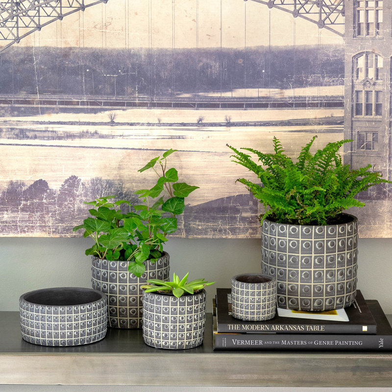 Rivet Pattern Pot, 5'' H x 5.5" W x 5.5'' D
