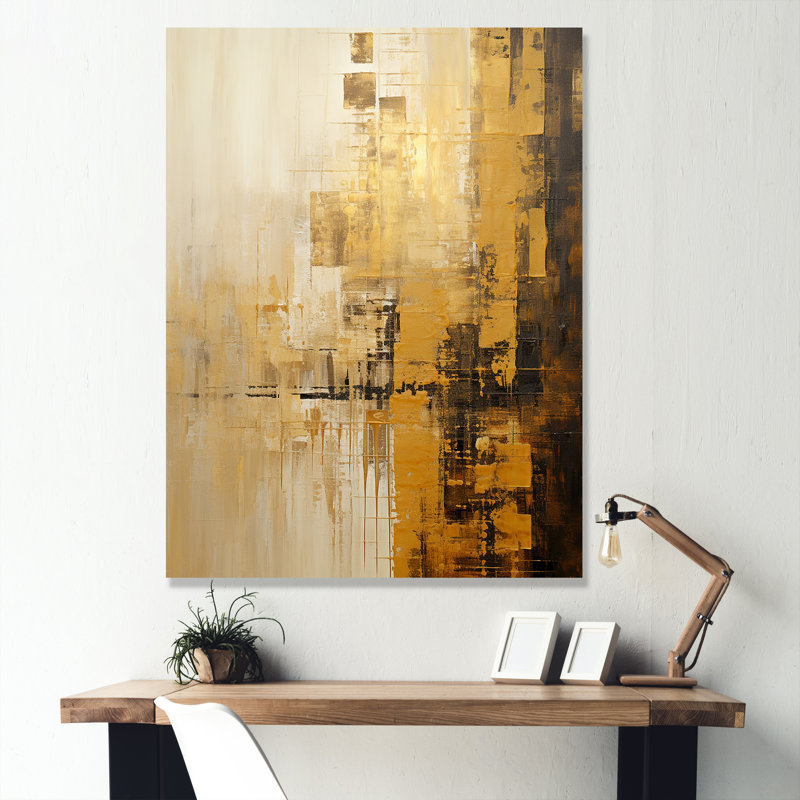«Modern Cityscape Skycraper Golden Blocks I», reproduction sur toile, H 40 po x l 30 po x P 1,5 po, Toile tendue