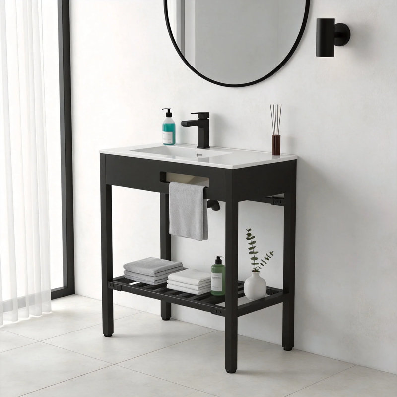 APRESSHUI 18.5 " 34.63 " Tall Ceramic and Vitreous China Bathroom Sink