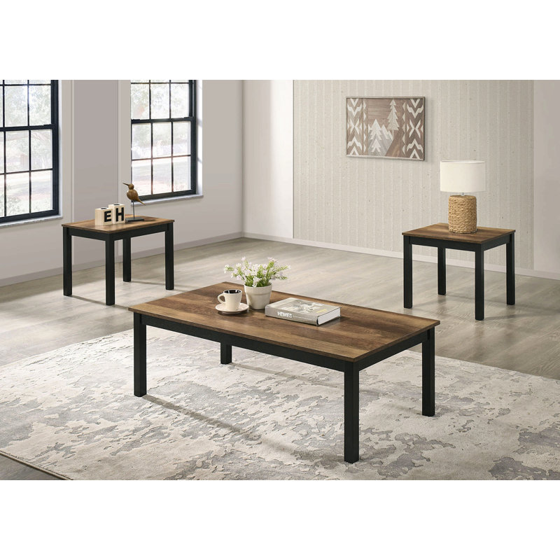 Ensemble de tables 3 pièces de style contemporain 1 table basse 2 tables de bout 2 pièces, Brun, Bois