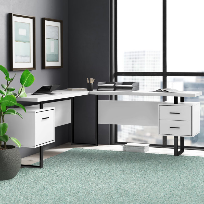 Sova Modular L-Shaped Computer Desk, White/Black