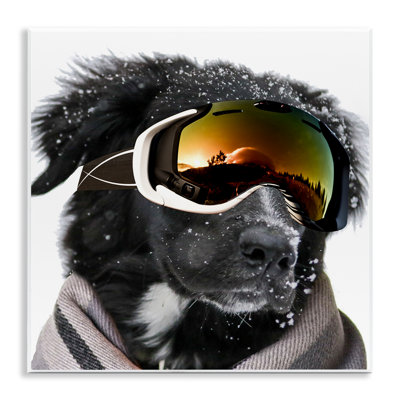 «Snowboarder Dog with Goggles», art mural sur bois par SD Graphics Studio