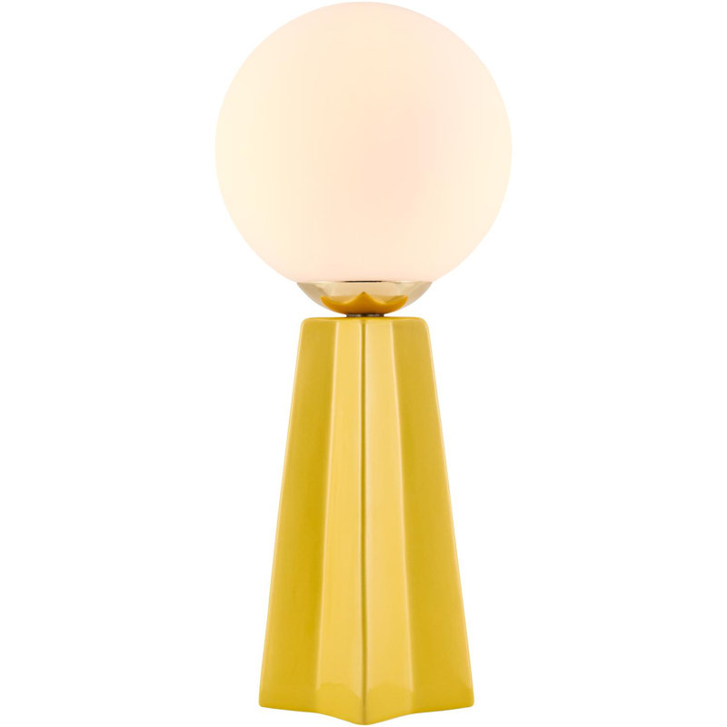 Lampe de table en céramique avec abat-jour rond en verre, Jaune vif