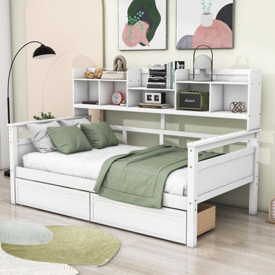 Wood Daybed with Shelves and Drawers by Red Barrel Studio