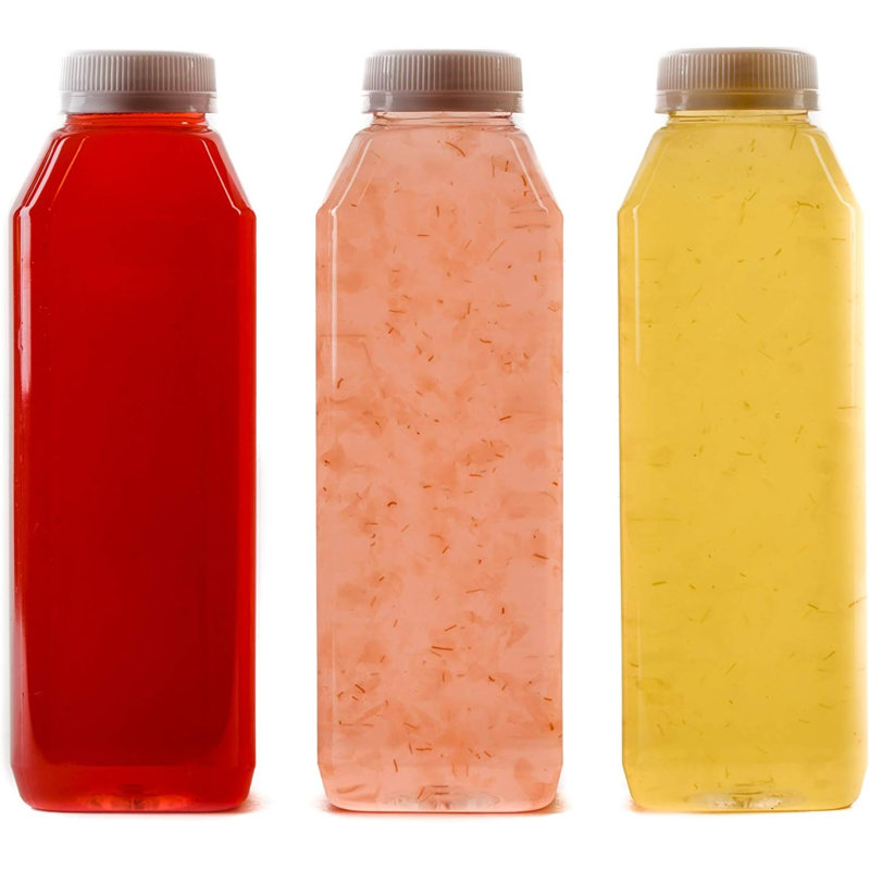 Bouteilles à jus en plastique transparent 12 oz avec bouchons - pour jus, lait, smoothies, pique-nique et préparation de repas Ecoqualité (10)