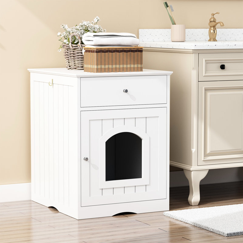 Enceinte de litière en bois blanche avec table d'appoint pour chat, Blanc