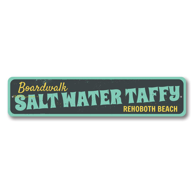 Enseigne en aluminium Saltwater Taffy, H 4 po x l 18 po x P 0,04 po