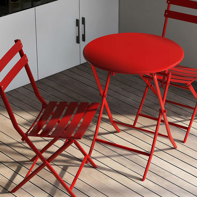 Ensemble bistro 3 pièces de table ronde pliable et chaises, Rouge