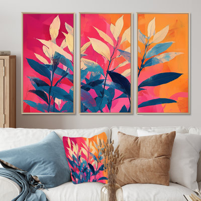 Jungle électrique en couleurs néon Pop Art I - art mural plantes - ensemble de 3