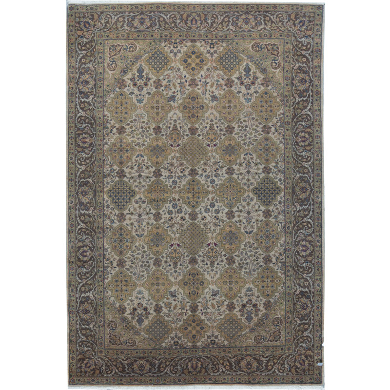 Lamani Wool Oriental Area Rug in Ivory/Blue/Green