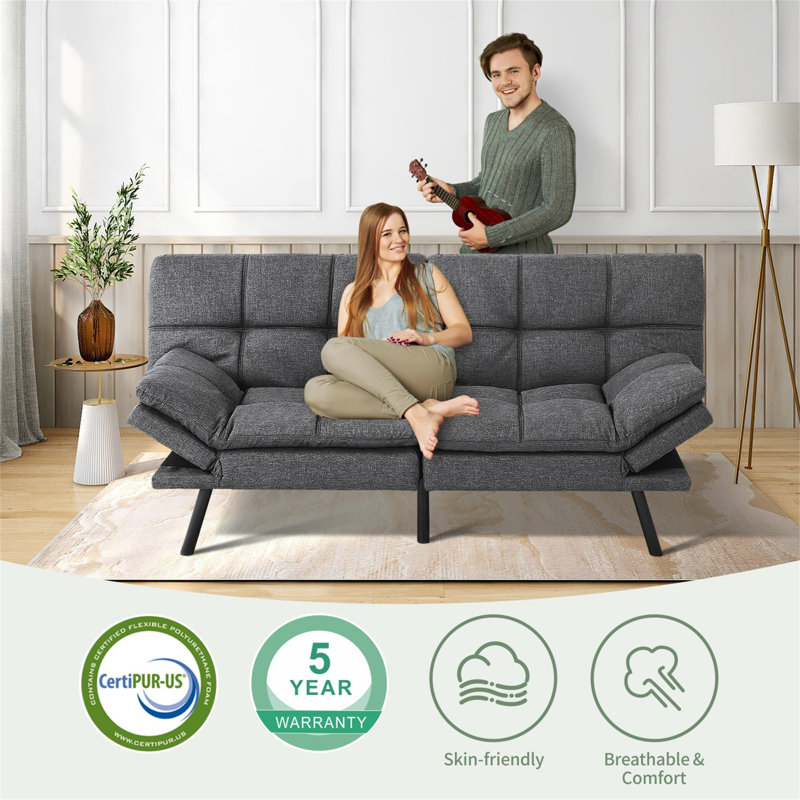 Alan 71" Upholstered Convertible Sofa With Adjustable Arms And Backs, Dark Grey