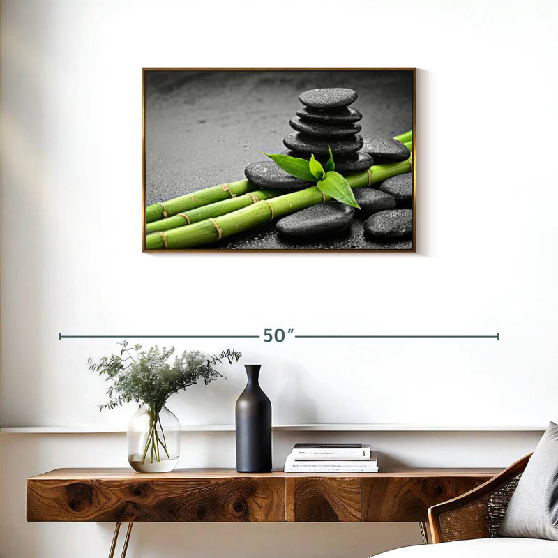 Spa Stones On Bamboo, Floating Frame Gold, 31" X 21"