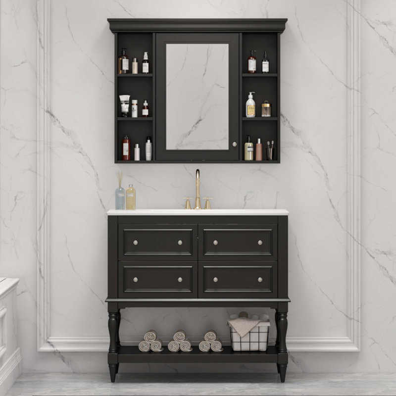 36'' Bathroom Vanity With Medicine Cabinet, Black