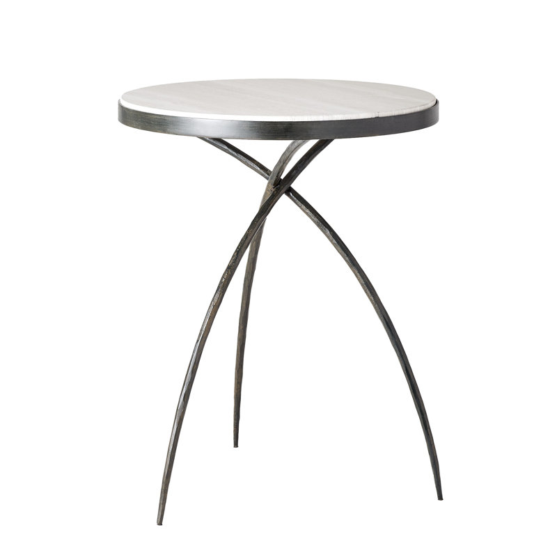Large Round Gray Marble and Iron Accent Table