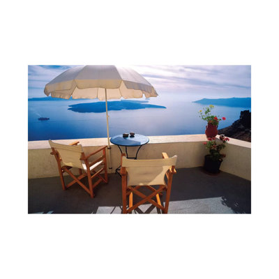 Grèce, Santorini, Oia. Balcon de la maison avec vue sur l'océan. par Jaynes Gallery - Photographie sur toile tendue