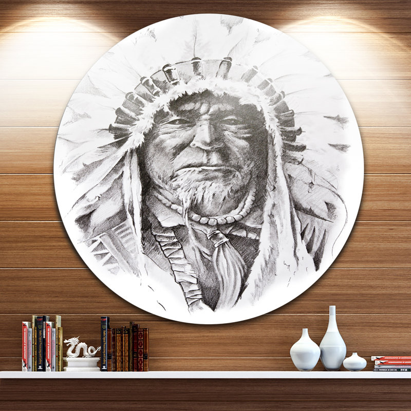 Native American Indian Portrait - impression d'art graphique, H 38 po x l 38 po x P 1 po, Métal