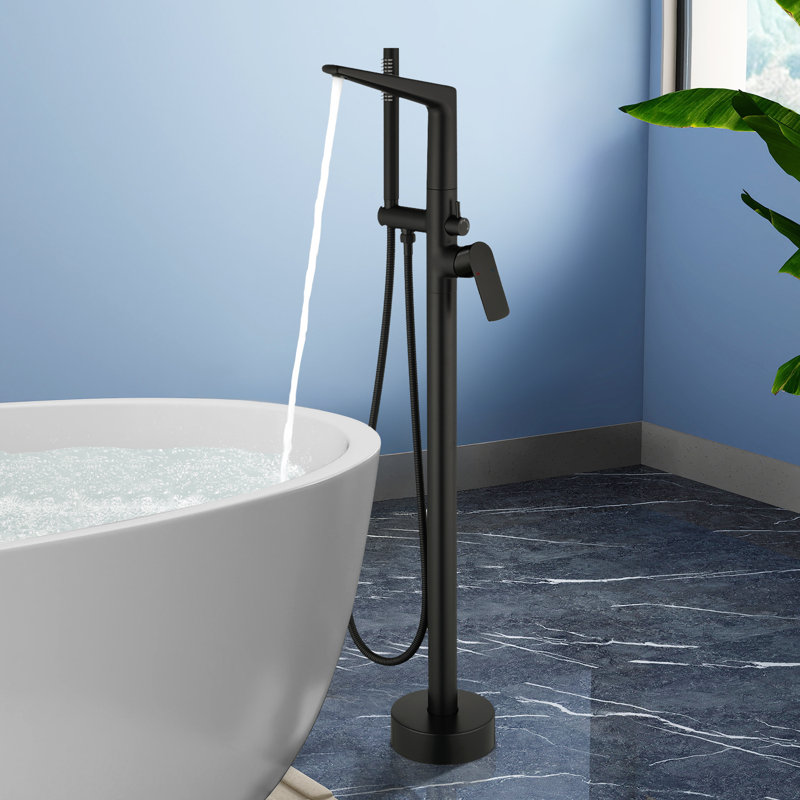 Topcraft Freestanding Bathtub Filler With Handheld Showerhead, Matte Black