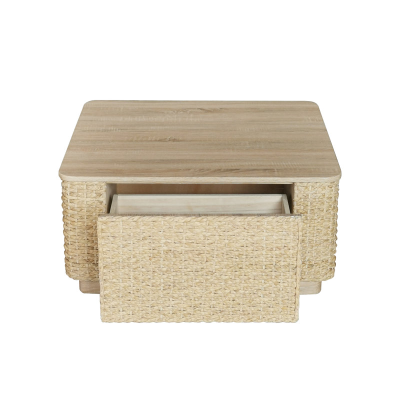 Table basse rectangulaire en rotin avec tiroir