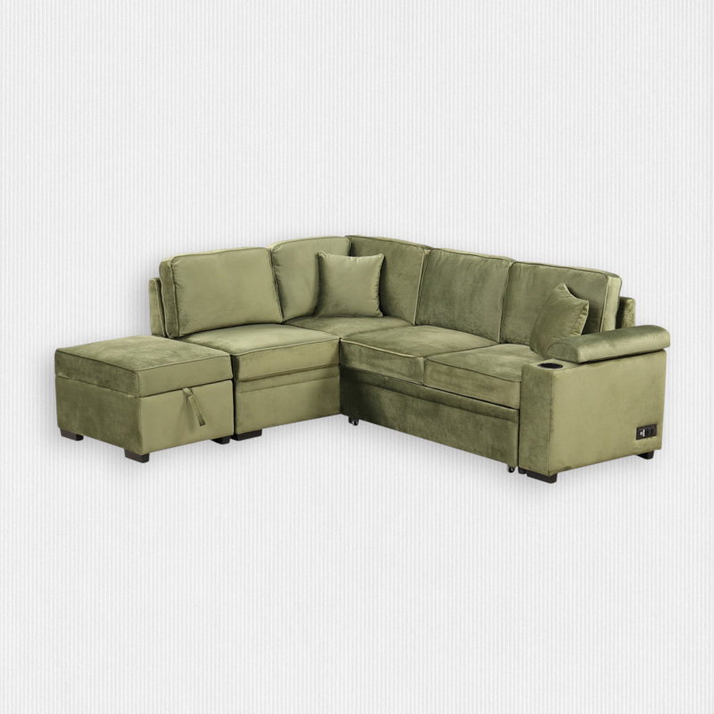 Cassan Upholstered L-Shaped Sectional Left Hand Facing, Green Velvet