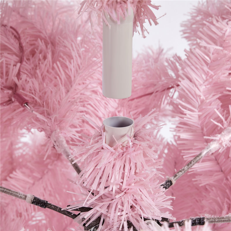 6-Foot Pink Pre-Lit Flocked Spruce Christmas Tree with Metal Stand