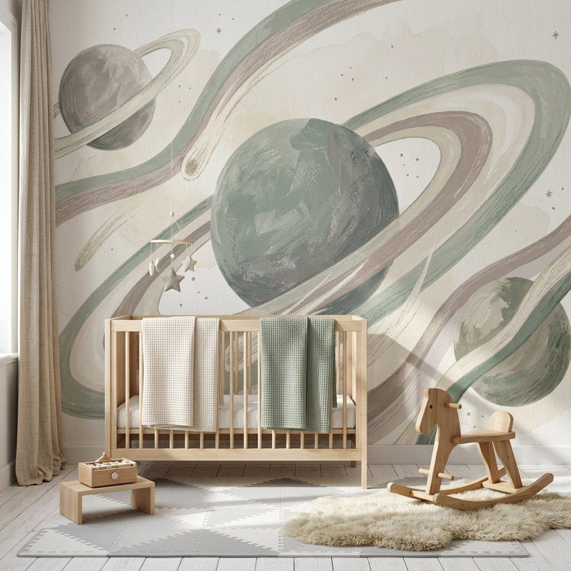 Papier peint céleste avec espace Ringed Planets, 140 po x 108 po, Peler et coller