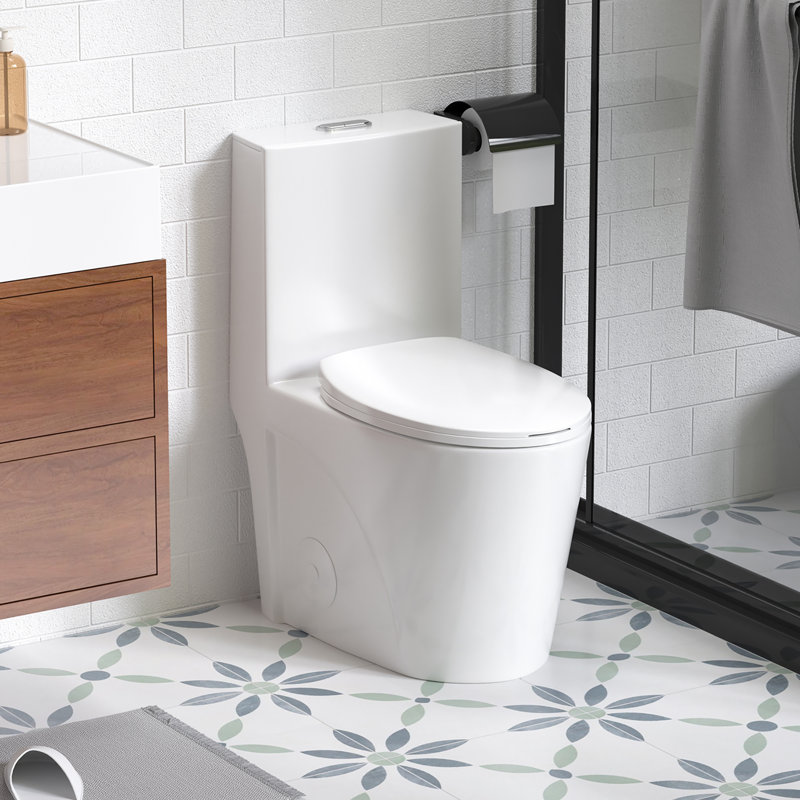 One-Piece Elongated Toilet, 1.1/1.6 GPF Dual Flush Tornado Siphonic S-Trap (12"), ADA Comfort Height 17" with Soft-Close Seat, MAP 1000g