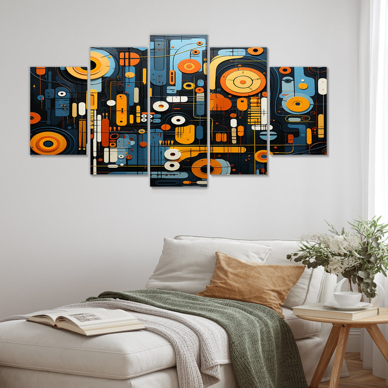 «Blue and Yellow Dynamic Abstract Shapes Fusion II», ensemble d'art mural abstrait à formes modernes